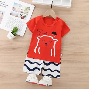 2pcs Fashion Bear Print T-shirt and Pants