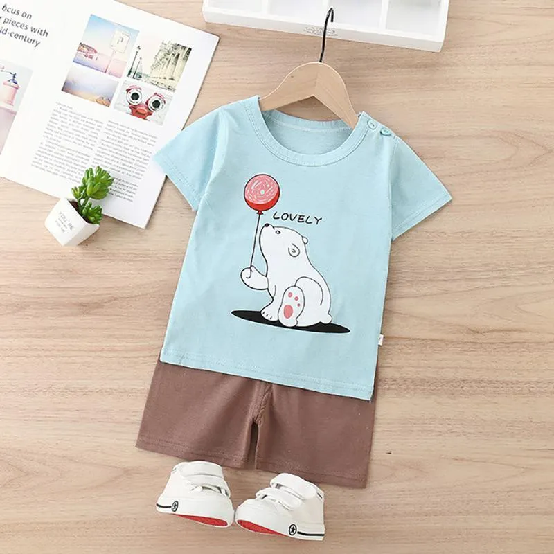 2pcs Fashion Bear Print T-shirt and Pants