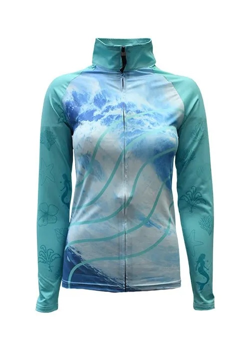 Adult Long Sleeve Sun Safe Rashie - Aqua Waves