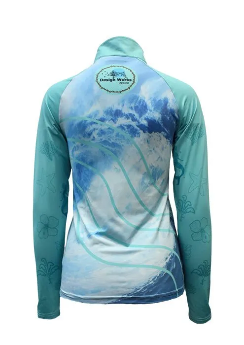 Adult Long Sleeve Sun Safe Rashie - Aqua Waves