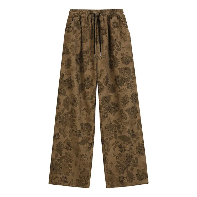 Aesthetic Wide Floral Cord Pants