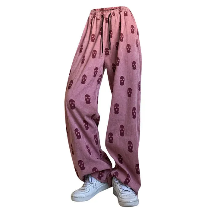 Balaclava Print Wide Leg Pants