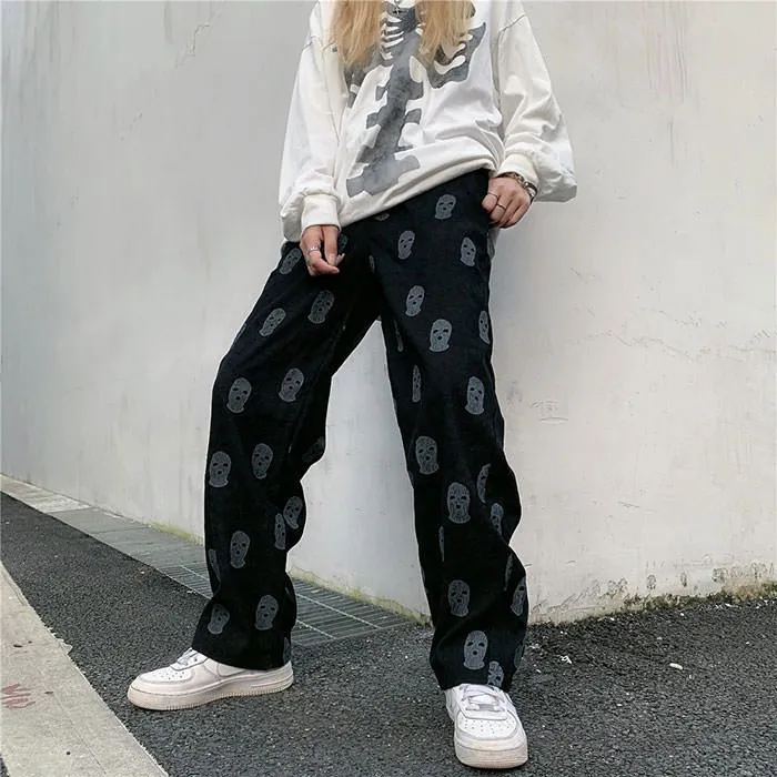 Balaclava Print Wide Leg Pants