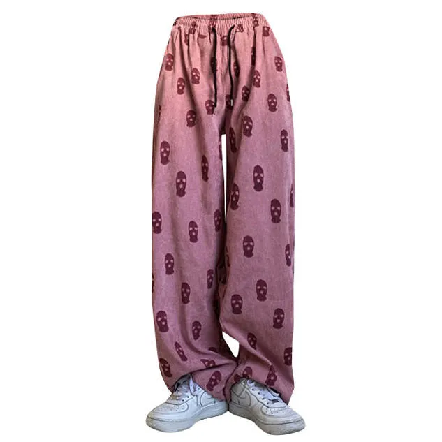 Balaclava Print Wide Leg Pants