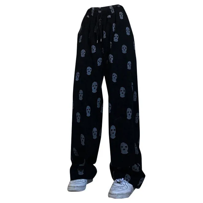 Balaclava Print Wide Leg Pants