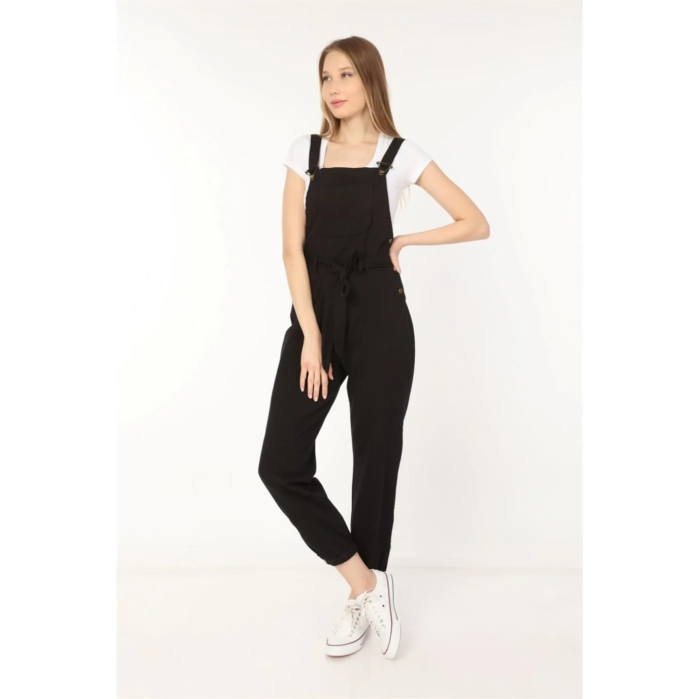 Black Denim Dungaree Jumpsuit