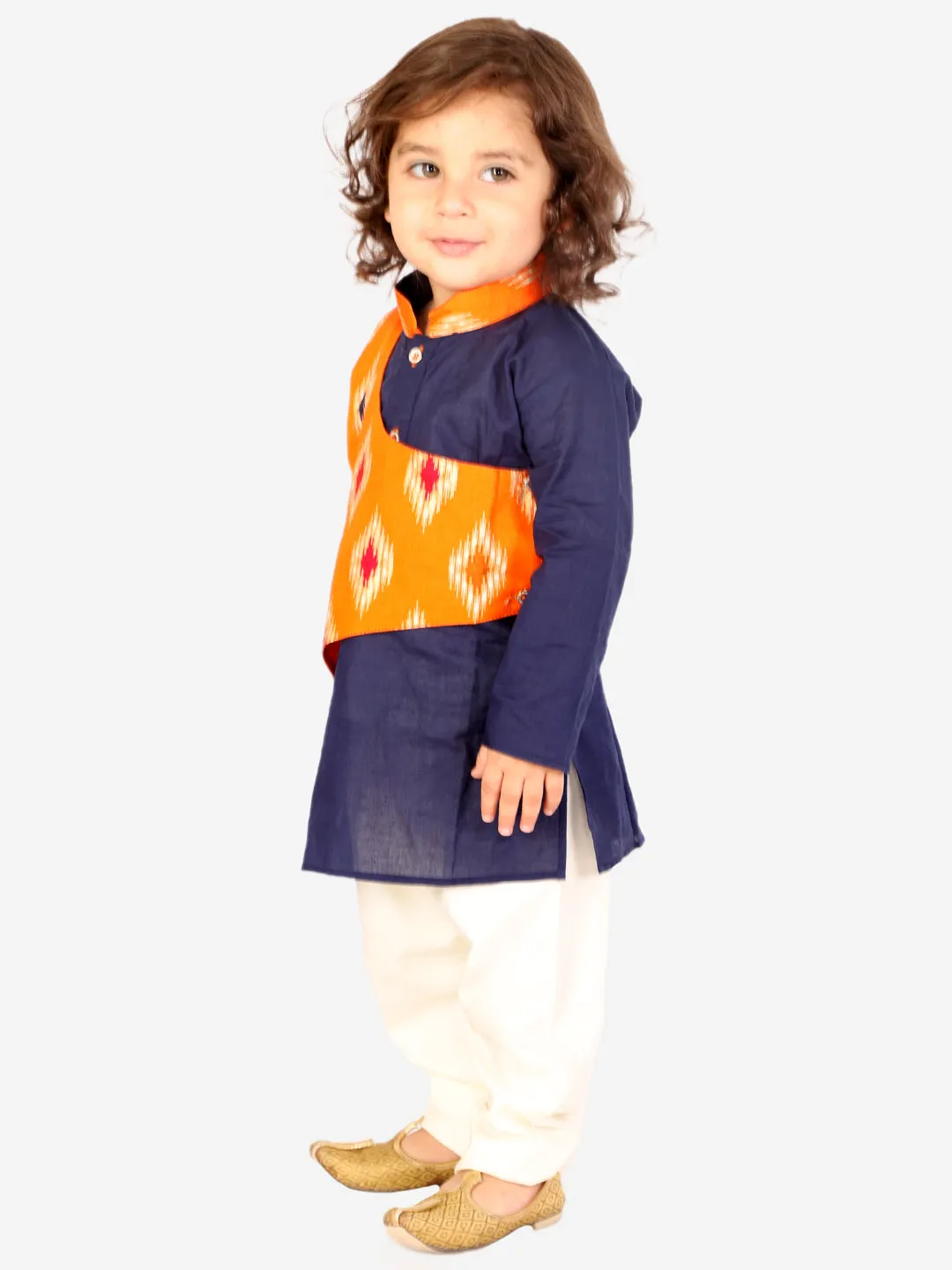 Boy's Ikat print front panel kurta pyjama - KID1 Boys