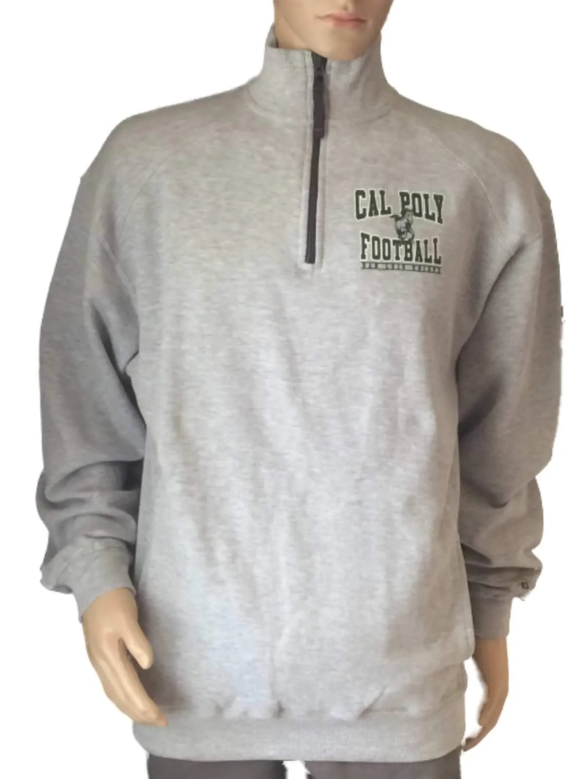 Cal Poly Mustangs Football Gray LS 1/4 Zip Pullover Jacket with Pockets (L)