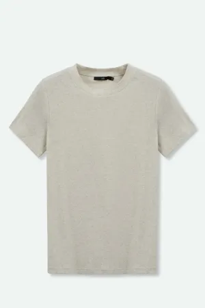 CAP SLEEVE CREW IN HEATHERED PIMA COTTON IN OAT BEIGE