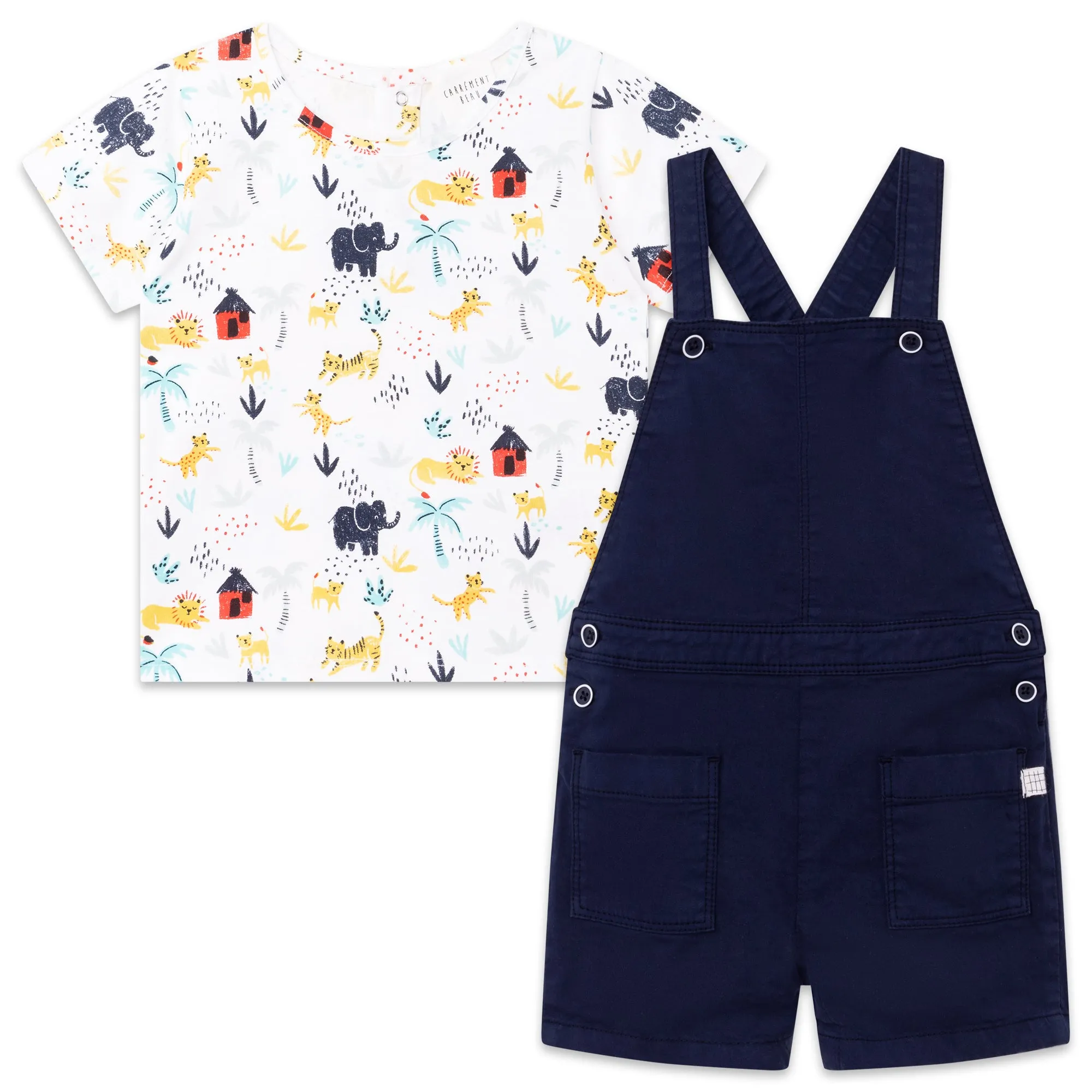 Carrément Beau T Shirt   Dungarees Set Spring 1 Infant White Blue