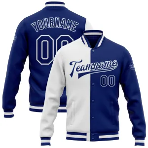 Custom White Royal Bomber Full-Snap Varsity Letterman Split Fashion Jacket