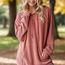 Dark Cinnamon Long Sleeve Ribbed Hoodie