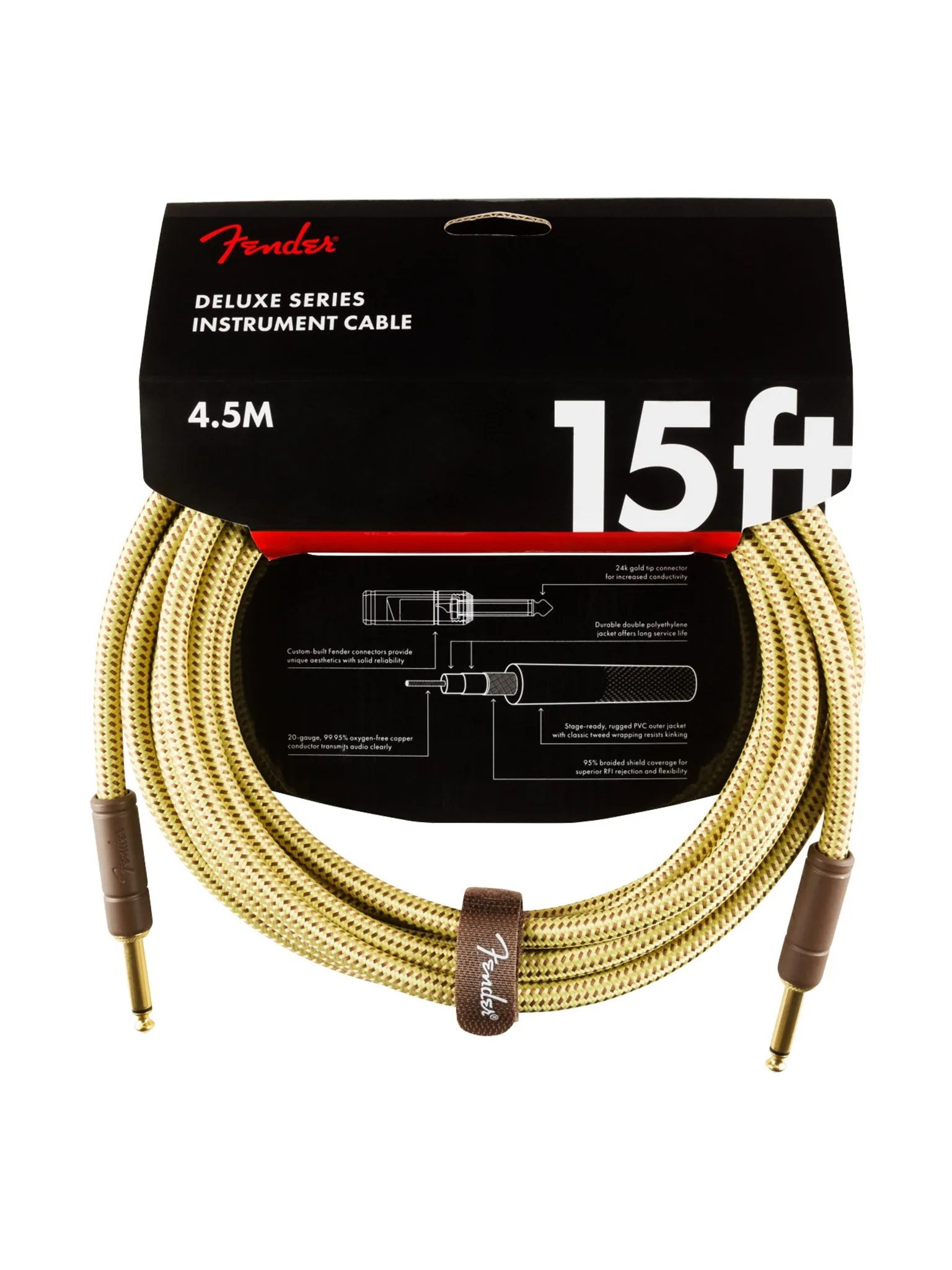 Fender Deluxe Series Instrument Cable, Straight/Angle, Tweed