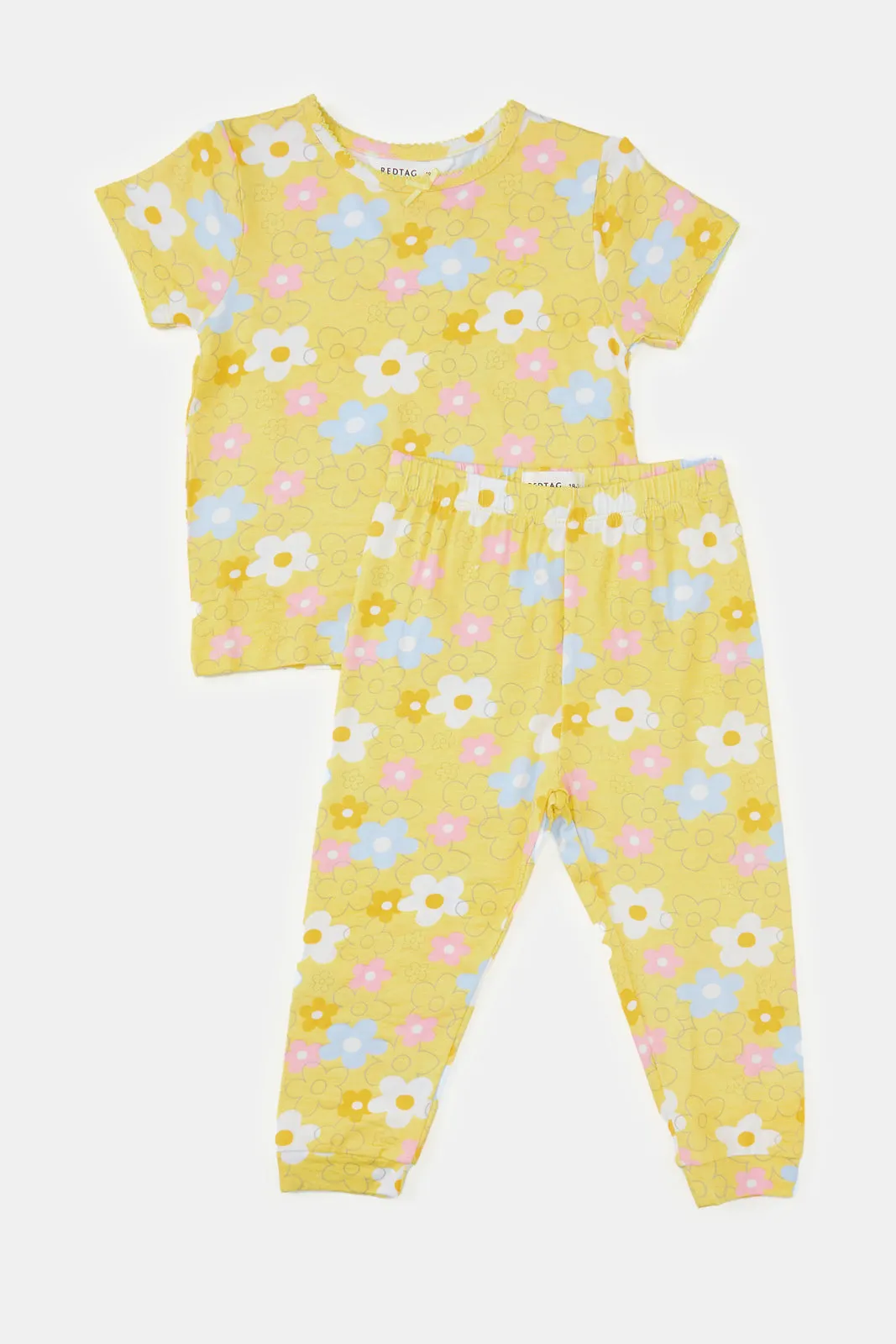 Infant Girls Yellow Floral Print Pyjama Set (2 Piece)