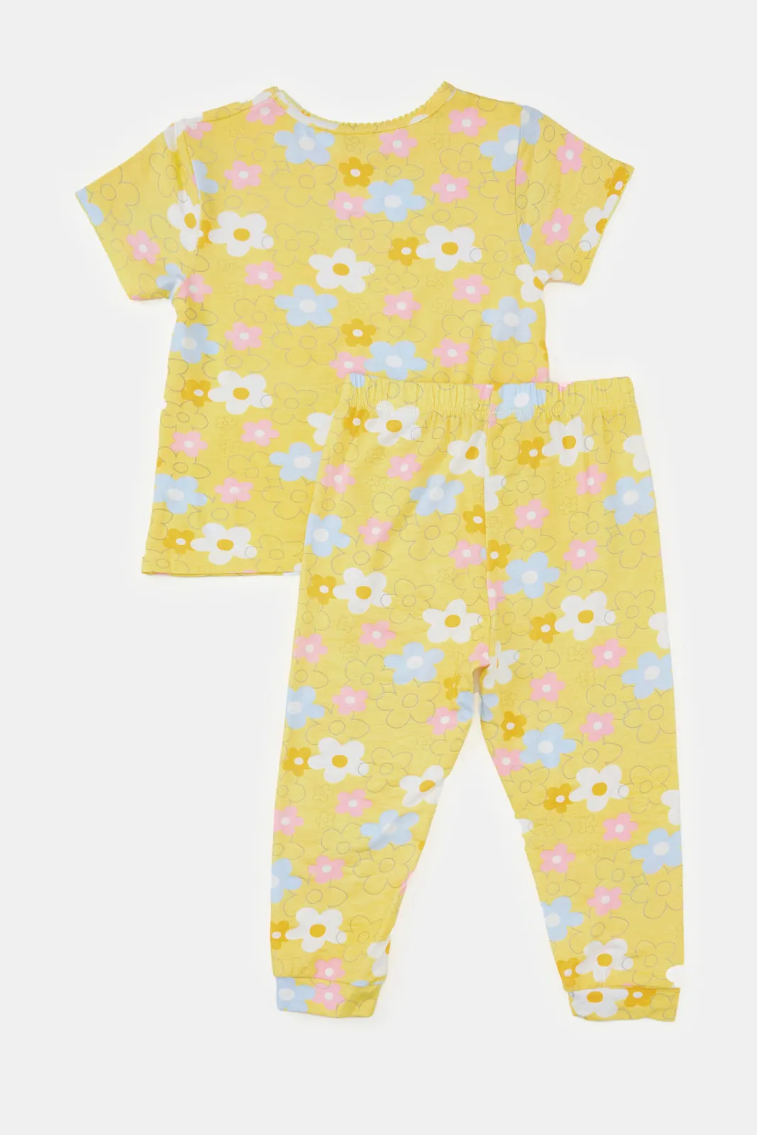 Infant Girls Yellow Floral Print Pyjama Set (2 Piece)