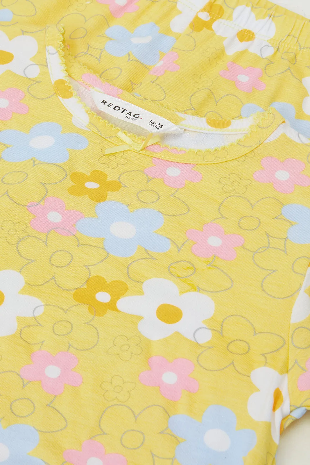 Infant Girls Yellow Floral Print Pyjama Set (2 Piece)