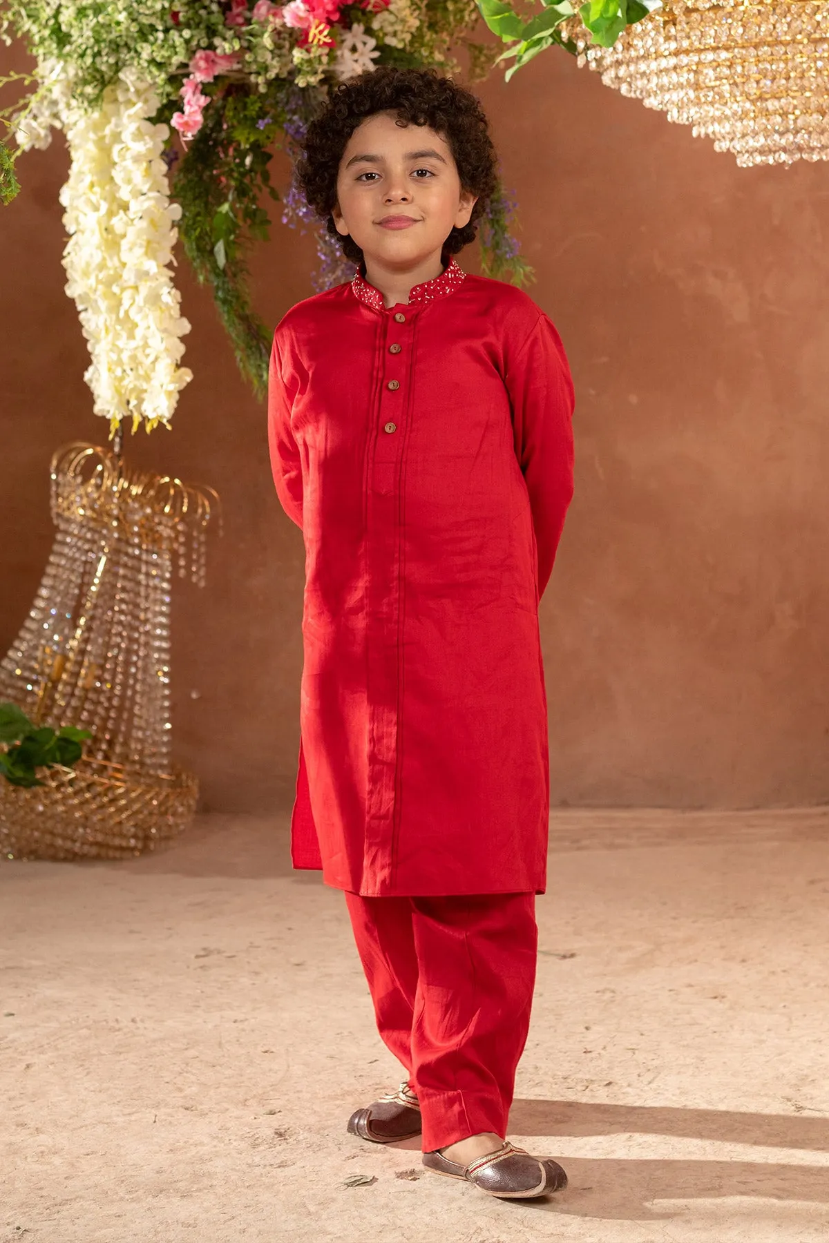 Kian - Embroidered Nehru Jacket and Vegan Silk Kurta Trouser Set