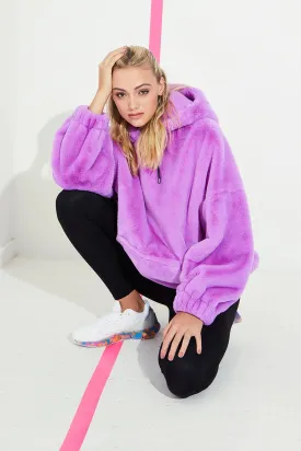 Ladies Faux Fur Oversized Purple Hoodie