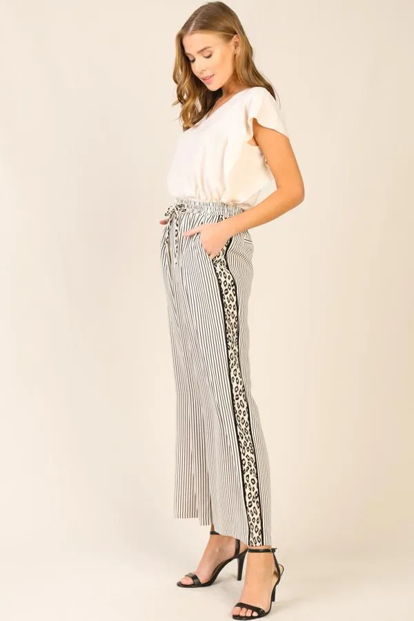 Leopard Contrast Stripe Wide Leg Pants