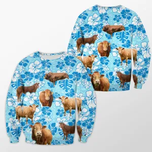 Limousin Blue Hibiscus Crewneck Christmas Sweatshirt, Gift for Cow Lovers