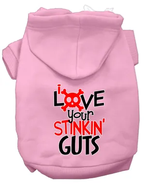 Love Your Stinkin Guts Screen Print Dog Hoodie Light Pink Xs