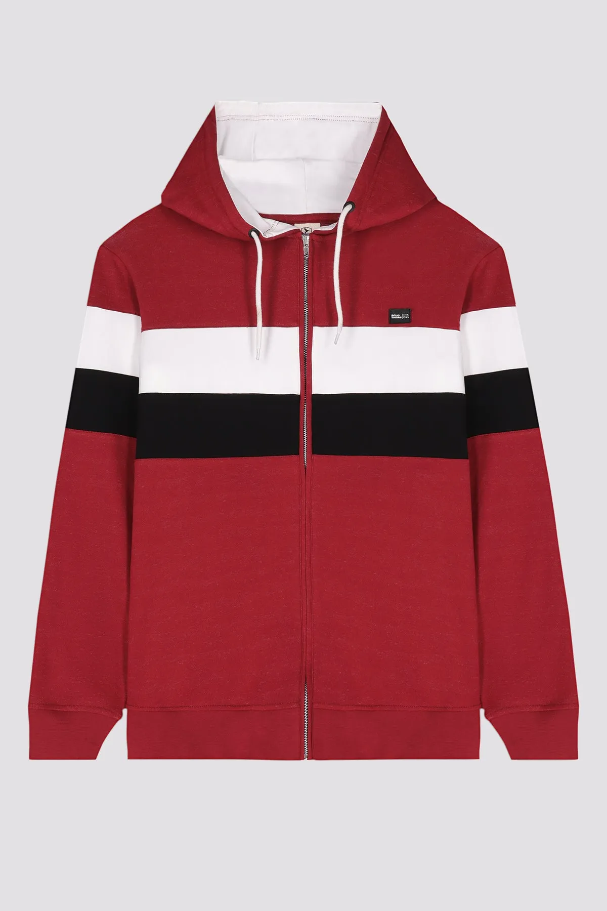 Maroon Tri-Color Zipper Hoodie - W23 - MH0067R