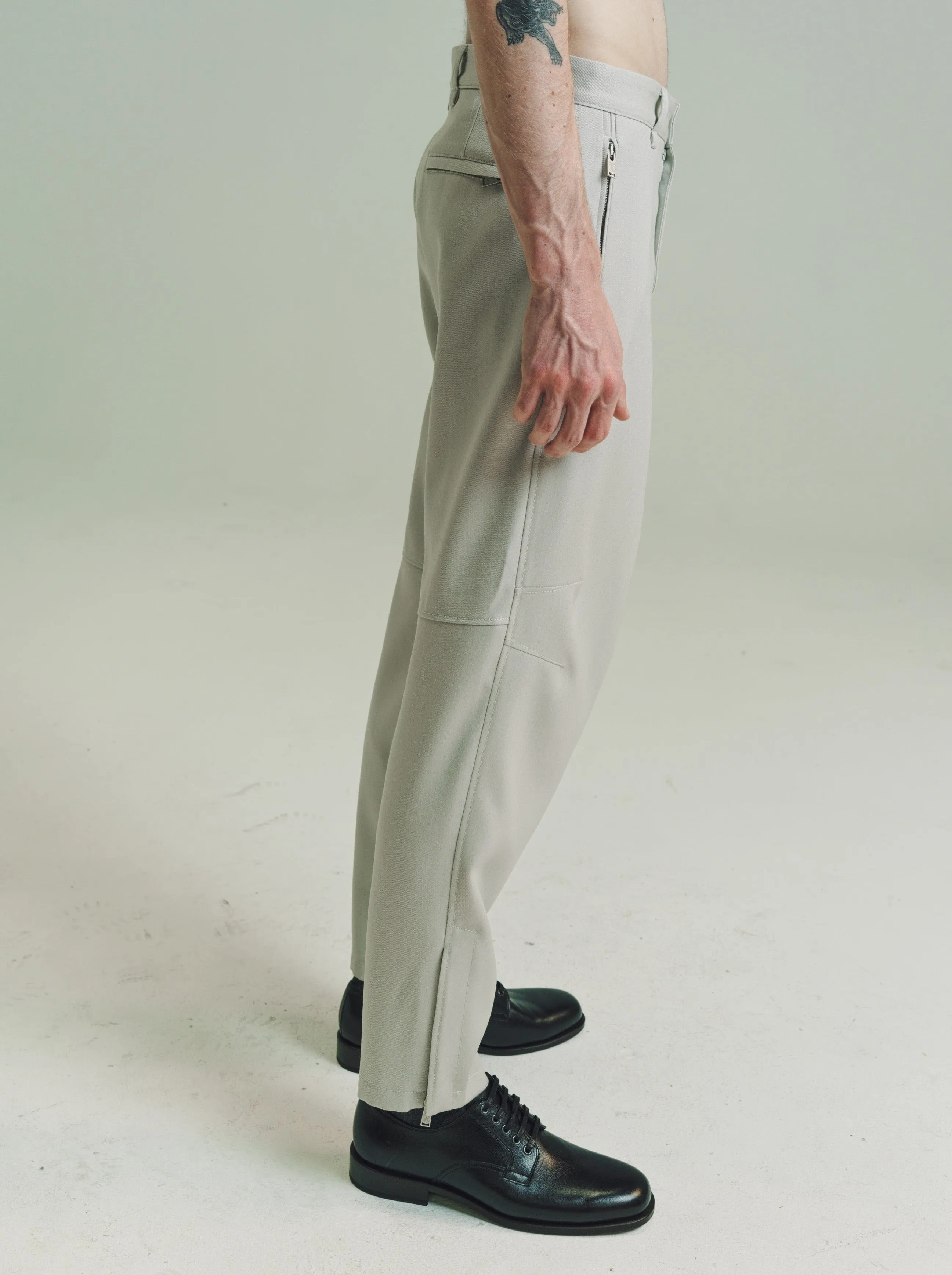 Mastic Gray Wool Biker Trousers