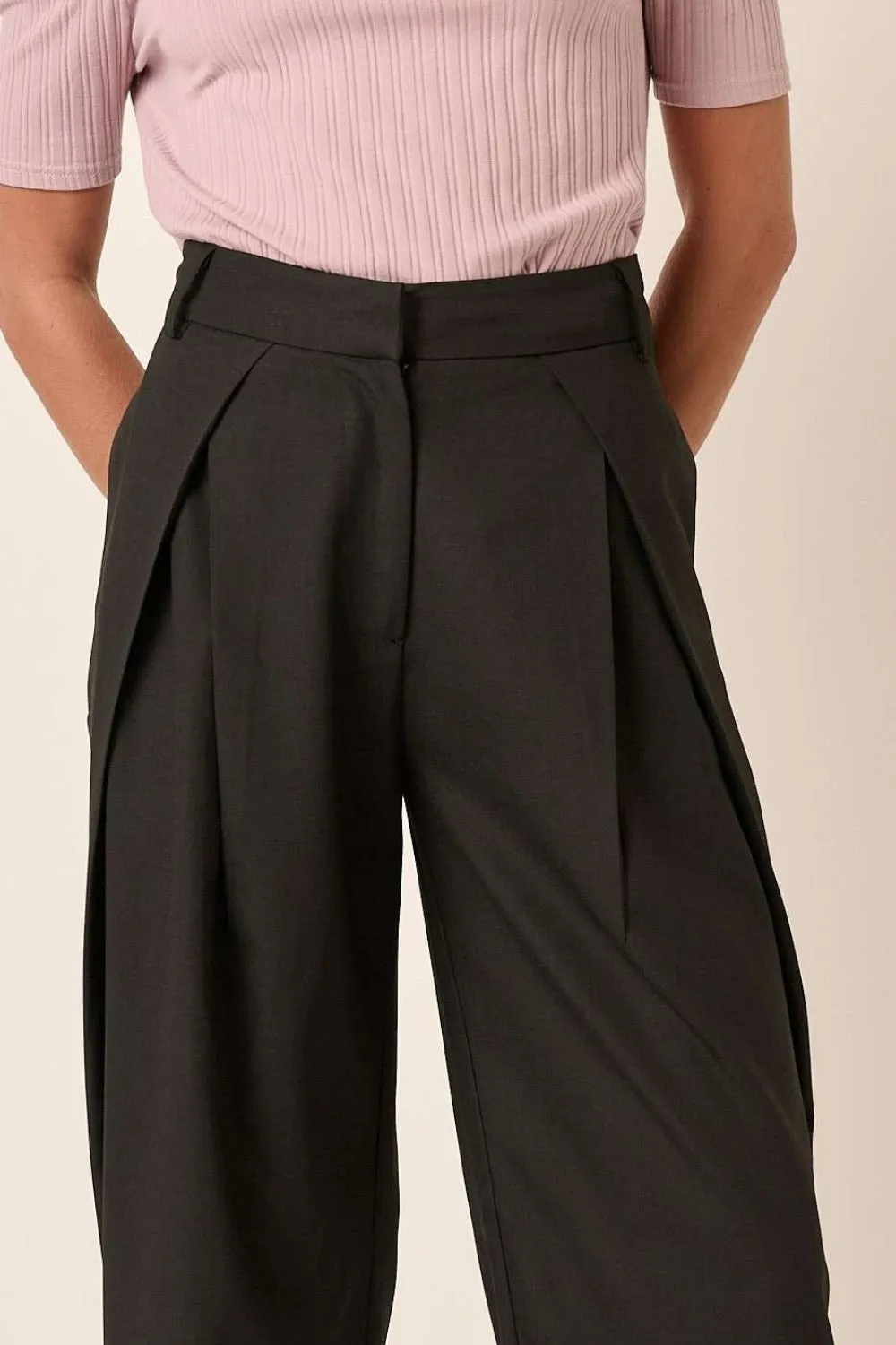 Mittoshop Deep Pleated High Waisted Wide Leg Pants