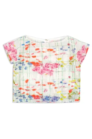 Multicolor Garden Print Sequin Top