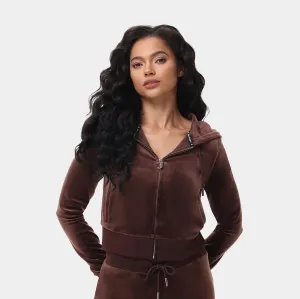 OG Bling Velour Womens Hoodie (Dark Brown)