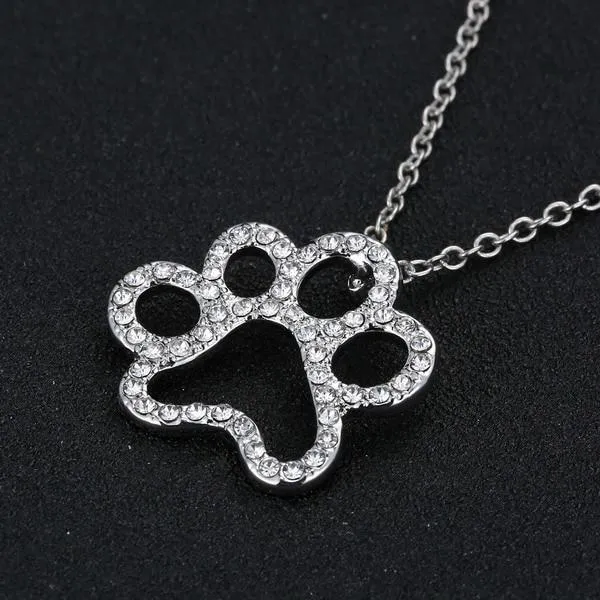 Paw Necklace, Fashion Silver Plated Black and White or White CZ Pet Paw Necklace-So Sweet for the Pet Lover!!