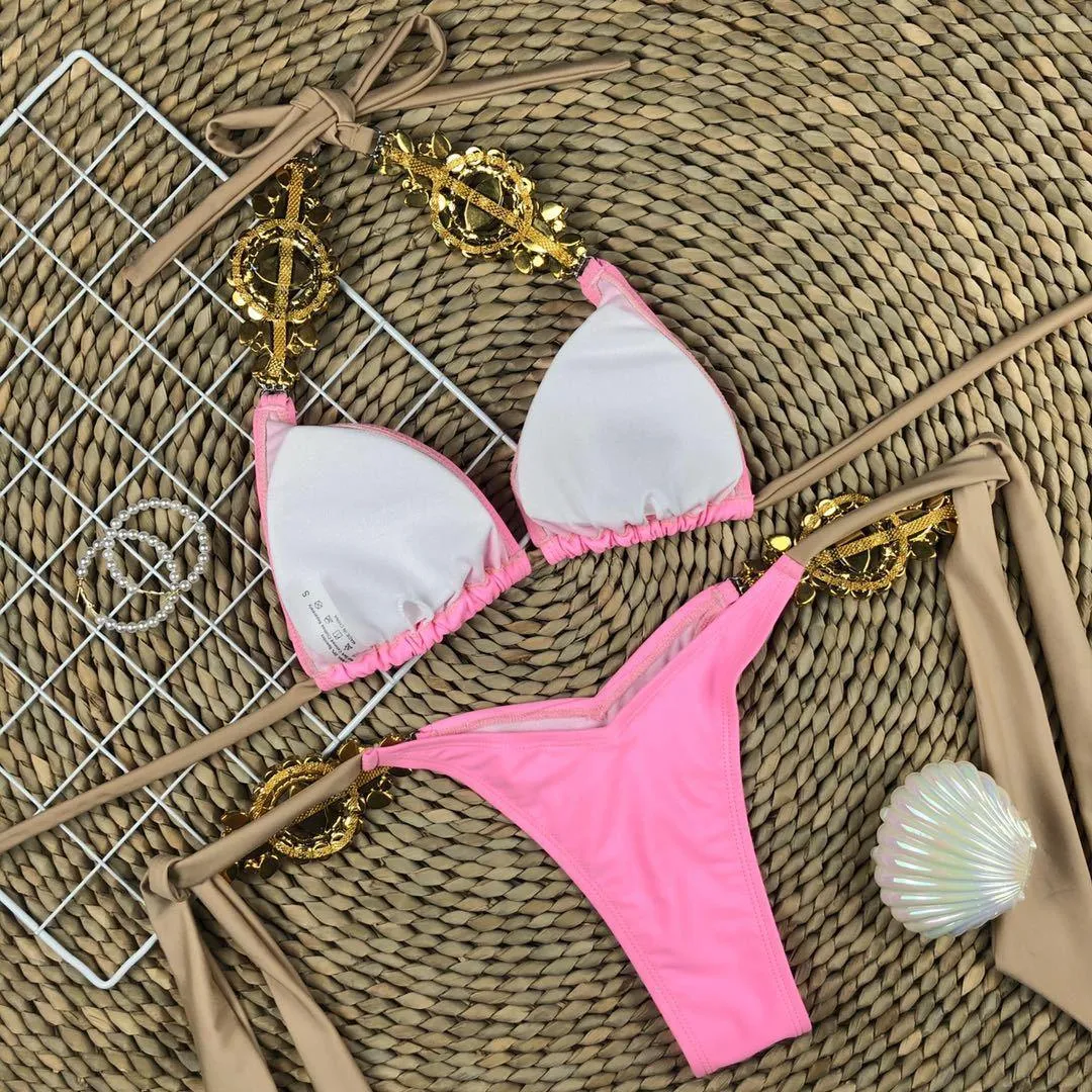 Rhinestone Strap Bikini Set