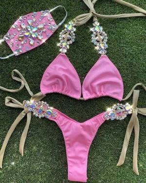 Rhinestone Strap Bikini Set