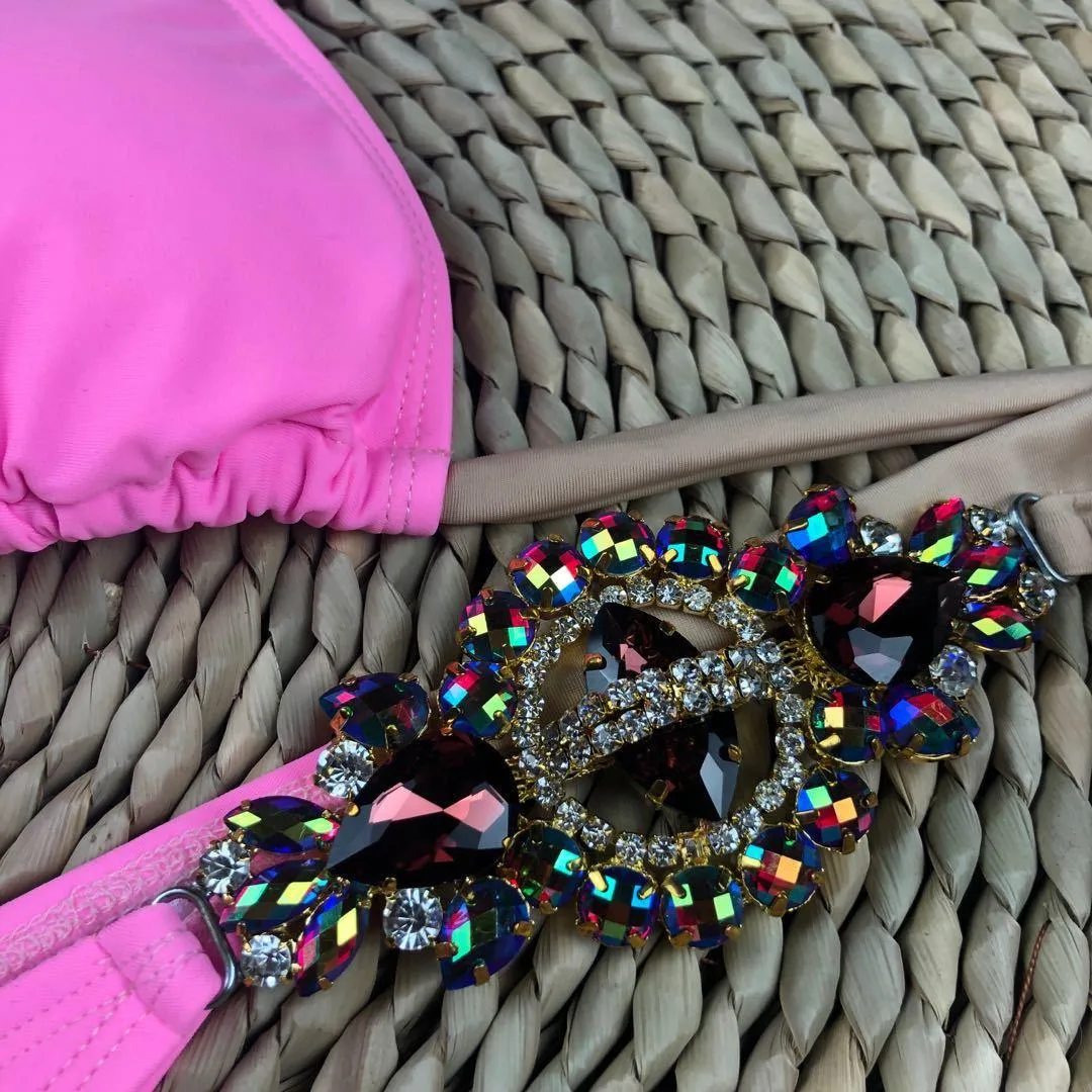 Rhinestone Strap Bikini Set