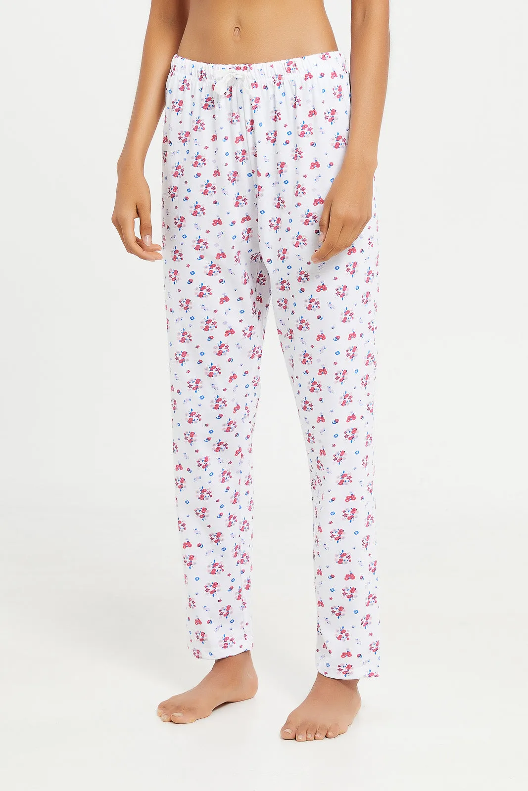 Senior Girls White Printed Pyjama Set (2 Piece)