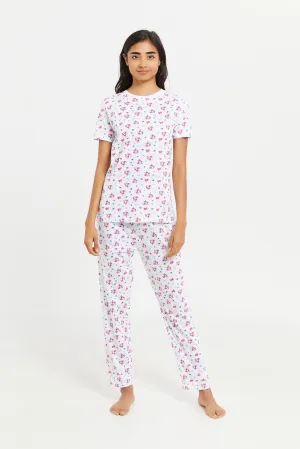 Senior Girls White Printed Pyjama Set (2 Piece)