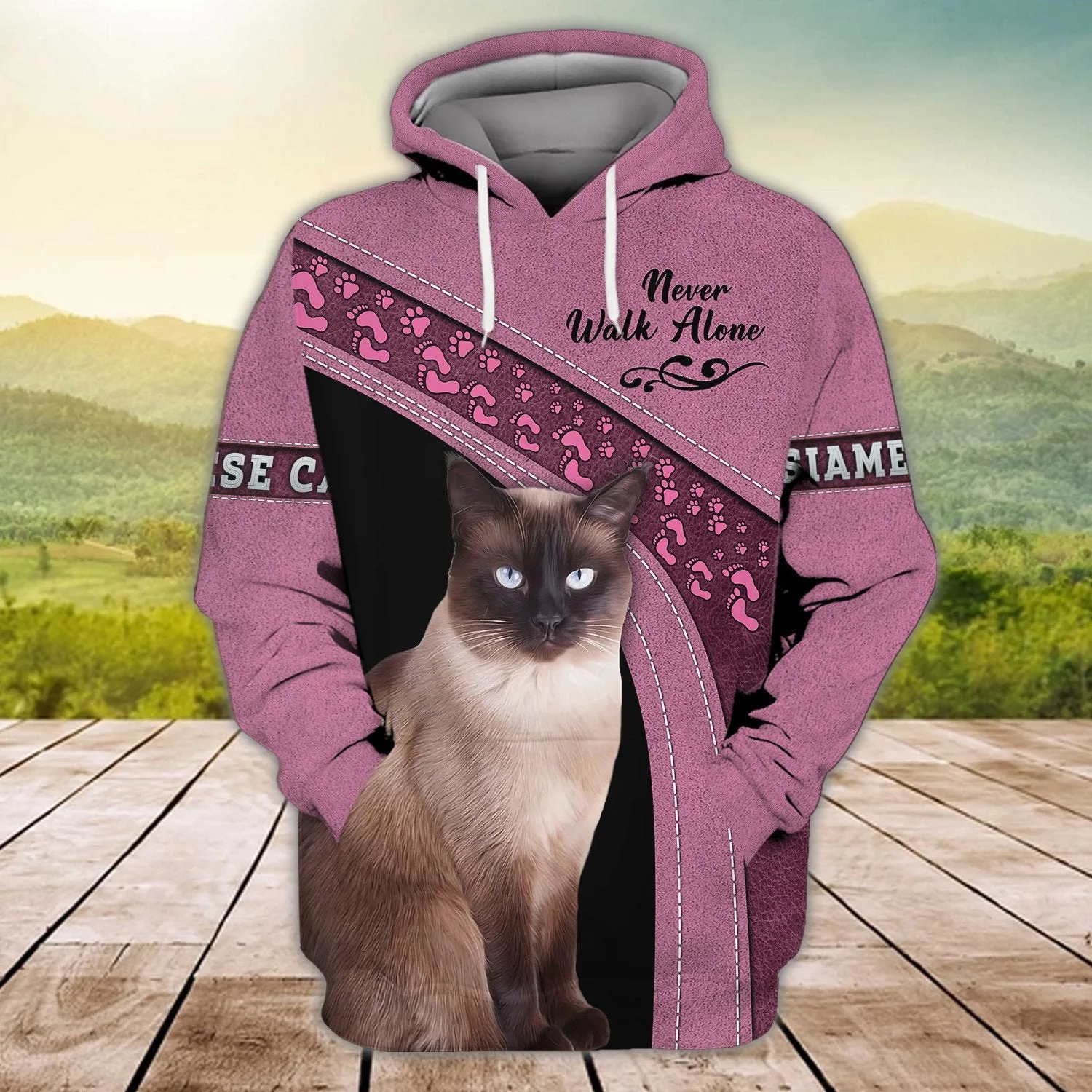 Siamese Cat Love Never Walk Alone 3D Full Print Sweatshirt, Christmas Gift for Loss of Cat