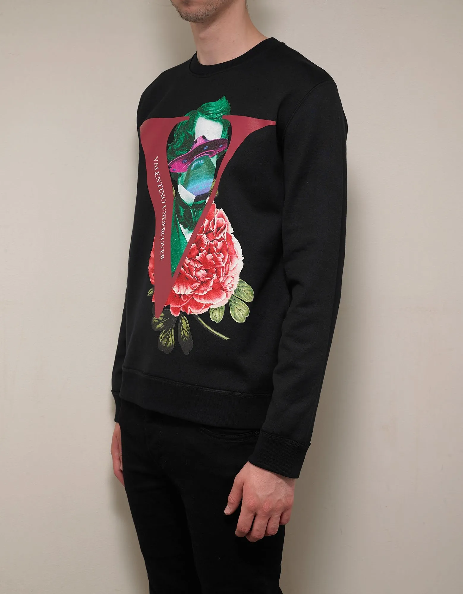 Undercover Black V Face Rose Print Sweatshirt