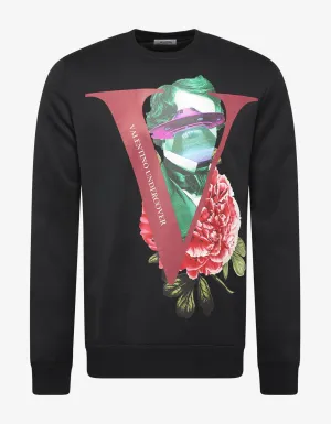 Undercover Black V Face Rose Print Sweatshirt