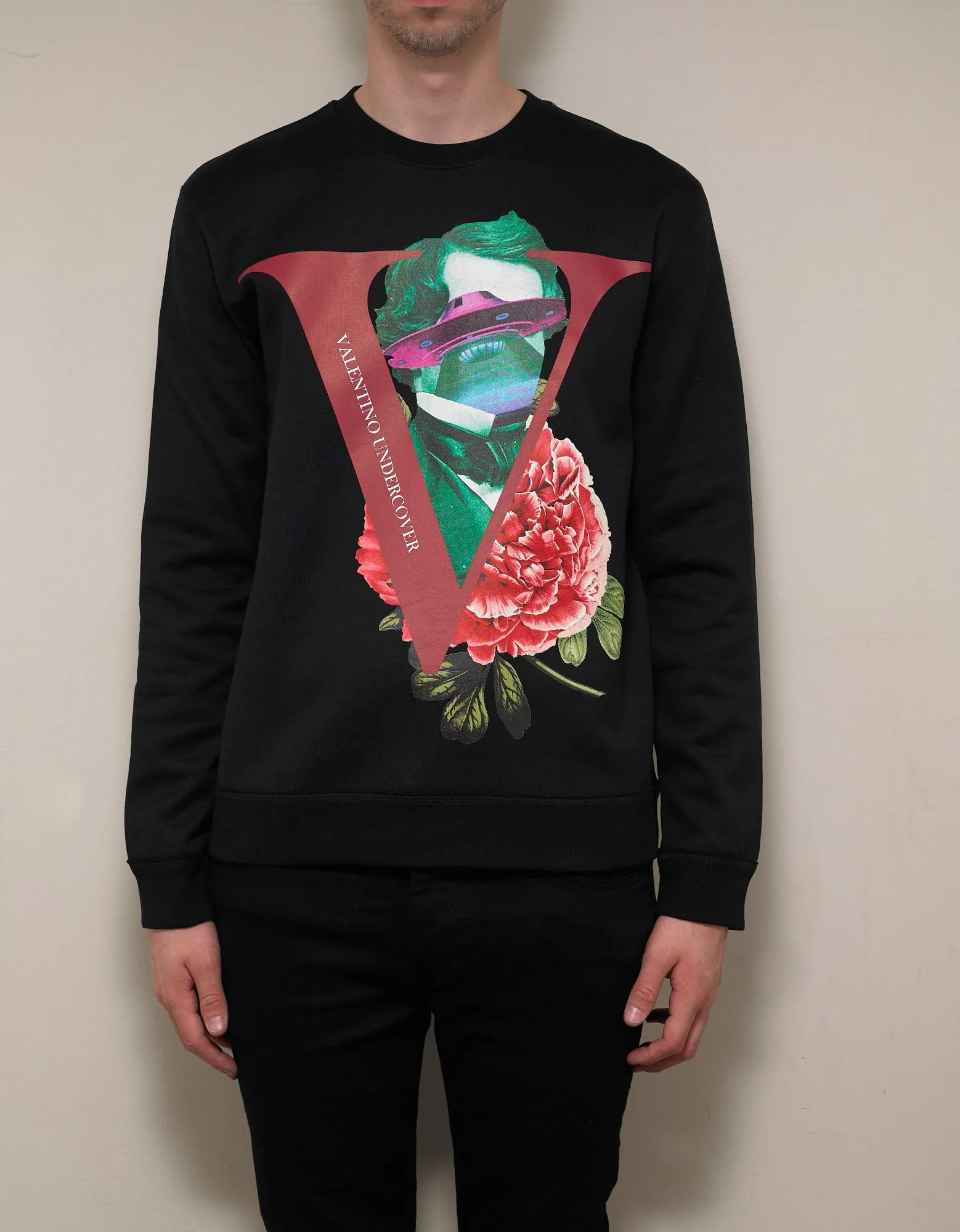 Undercover Black V Face Rose Print Sweatshirt