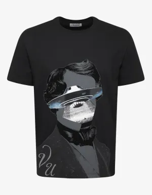 Undercover Black V Face UFO Print T-Shirt