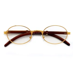 Vintage High Fashion Wood Temple Clear Oval Eyewear