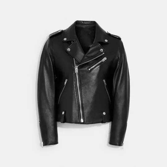 Women Black Biker sheepskin leather Jacket