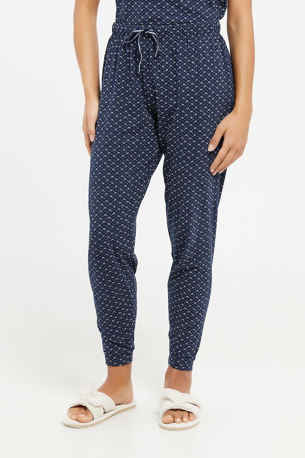 Women Navy Print Pajama Set (2 Piece)