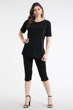 Women's Stretchy Capri Pant Set Short Sleeve-9003BN-SRS1